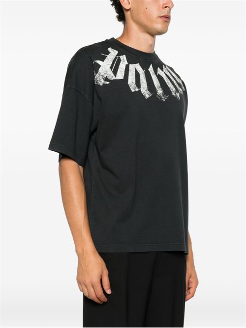 T-shirt Palm Angels da uomo nera con maxi logo bianco curvo sul davanti PALM ANGELS | PAMAA003JR0011003